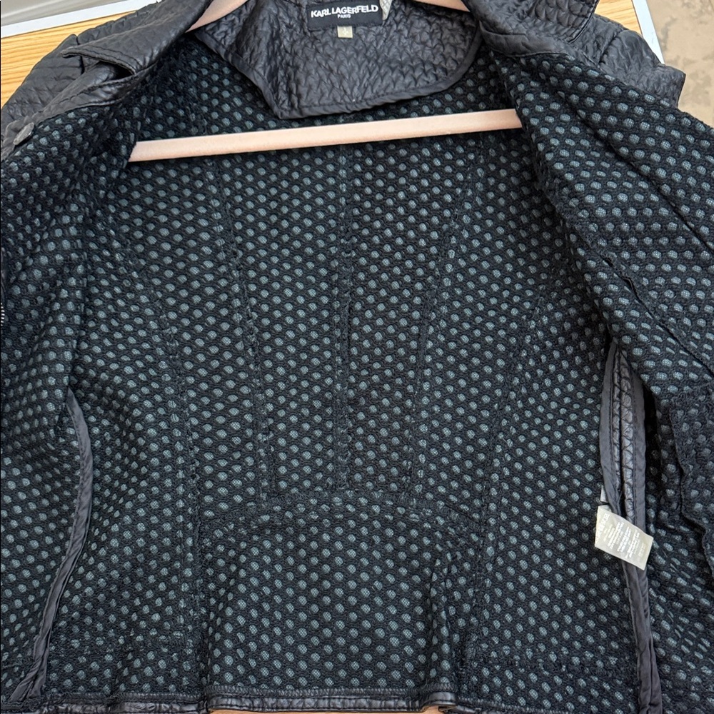 Karl Lagerfeld Textured Black faux Leather Jacket - Picture 15 of 15
